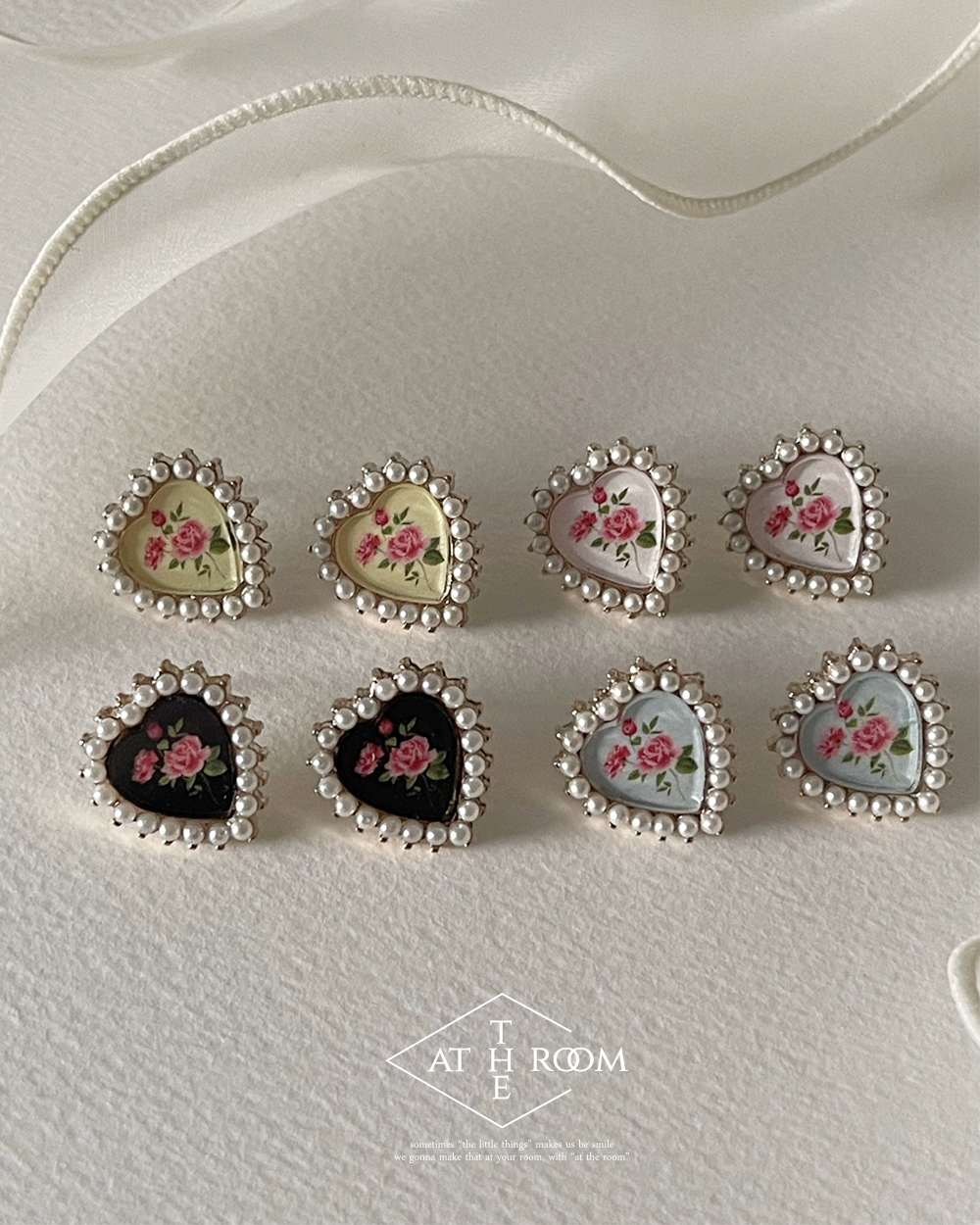 flower pearl heart earring (4color) 엣더룸