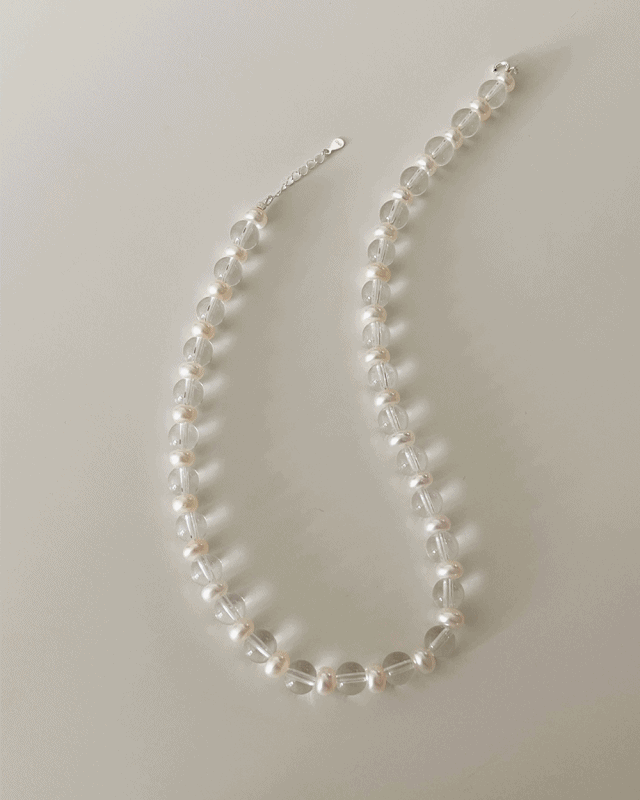 [92.5silver, 담수진주] bold glass necklace 엣더룸