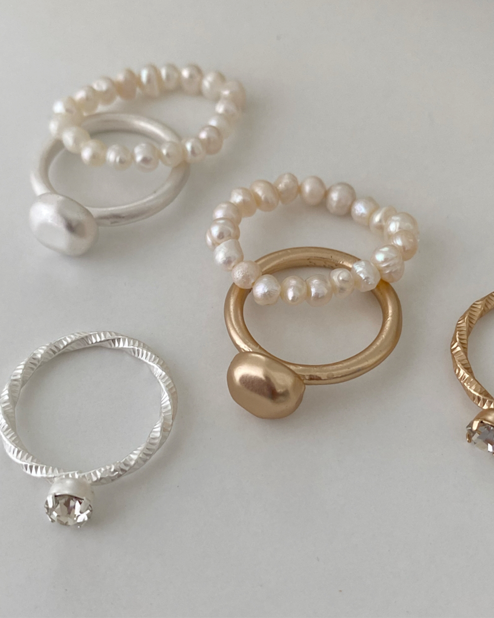 엣더룸 - 3ps vintage gross pearl ring set (2color)
